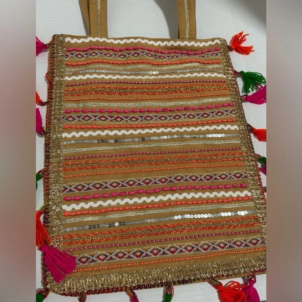 Scarves and glitter boho tote bag